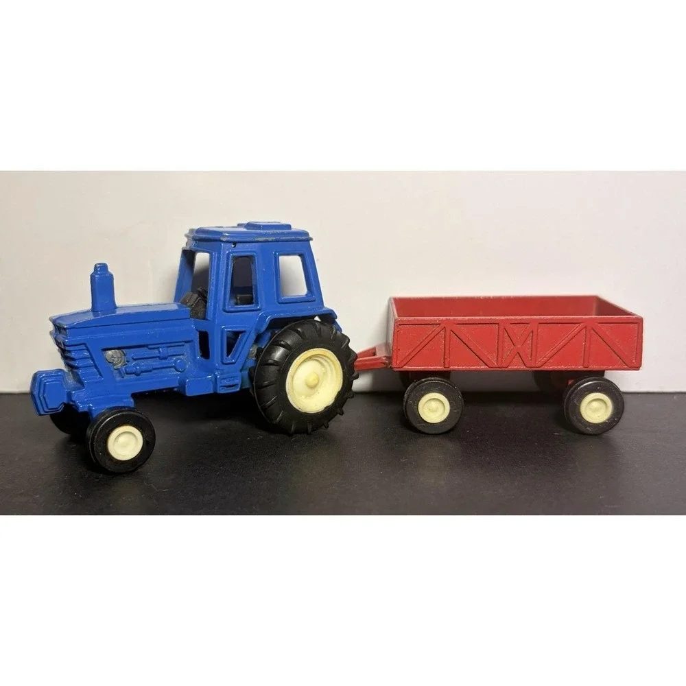 Vtg Blue Farm Boy Tractor Red Farm Trailer TootsieToys Diecast Set, 1950-1990